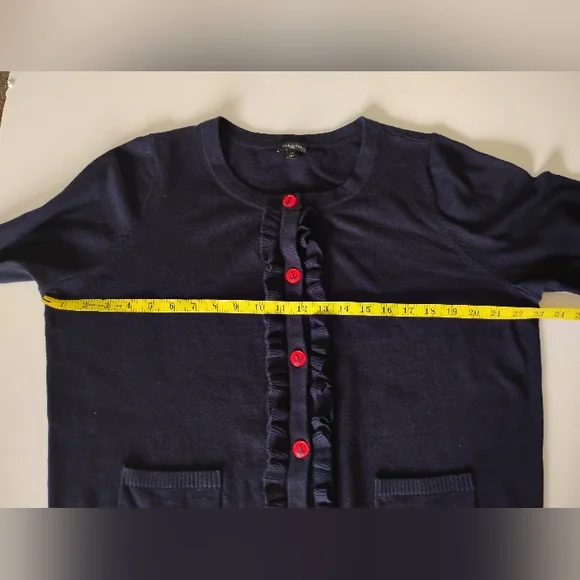 Talbots Cotton Cashmere Nautical Ruffle Cardigan Navy Blue Red Coastal Size 1X - Picture 12 of 14